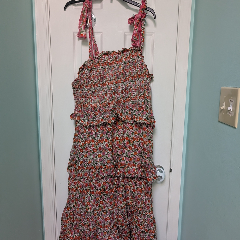 Floral Smocked Dress with Pink Accents
